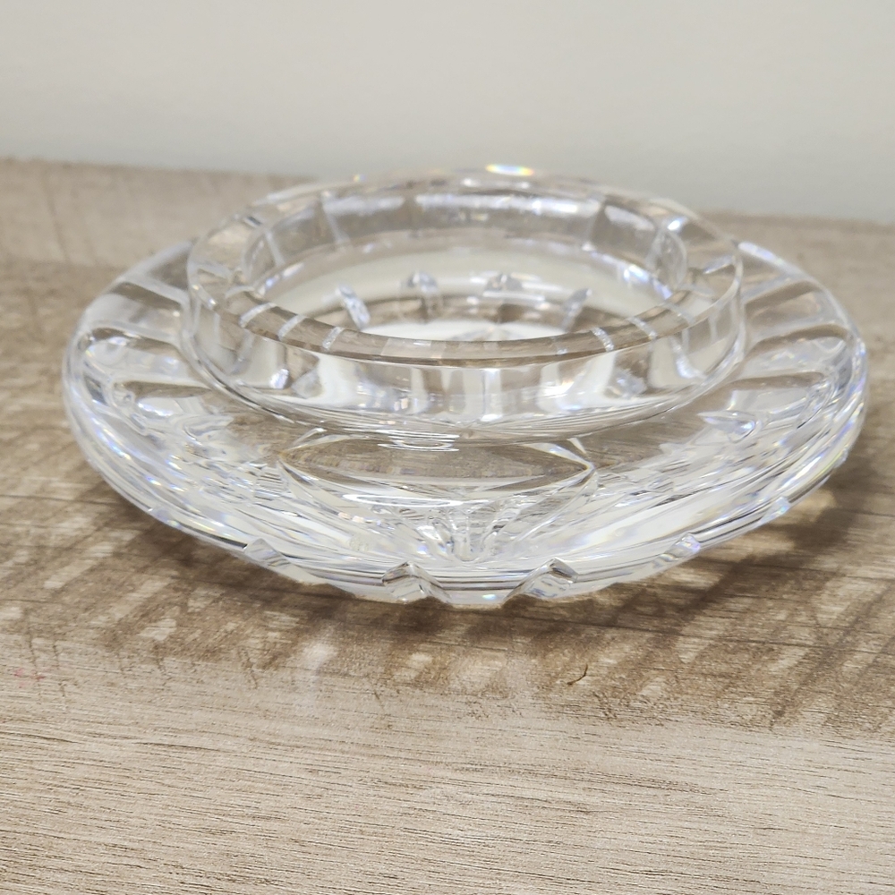 Waterford Crystal Star Pattern Pillar Candle Holder 4.5" Wide Round Domed Bottom - Picture 2 of 7